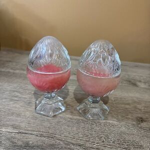 Vintage Home Interiors Clear Glass Pedestal Egg with Lid Candle Holder. 3B